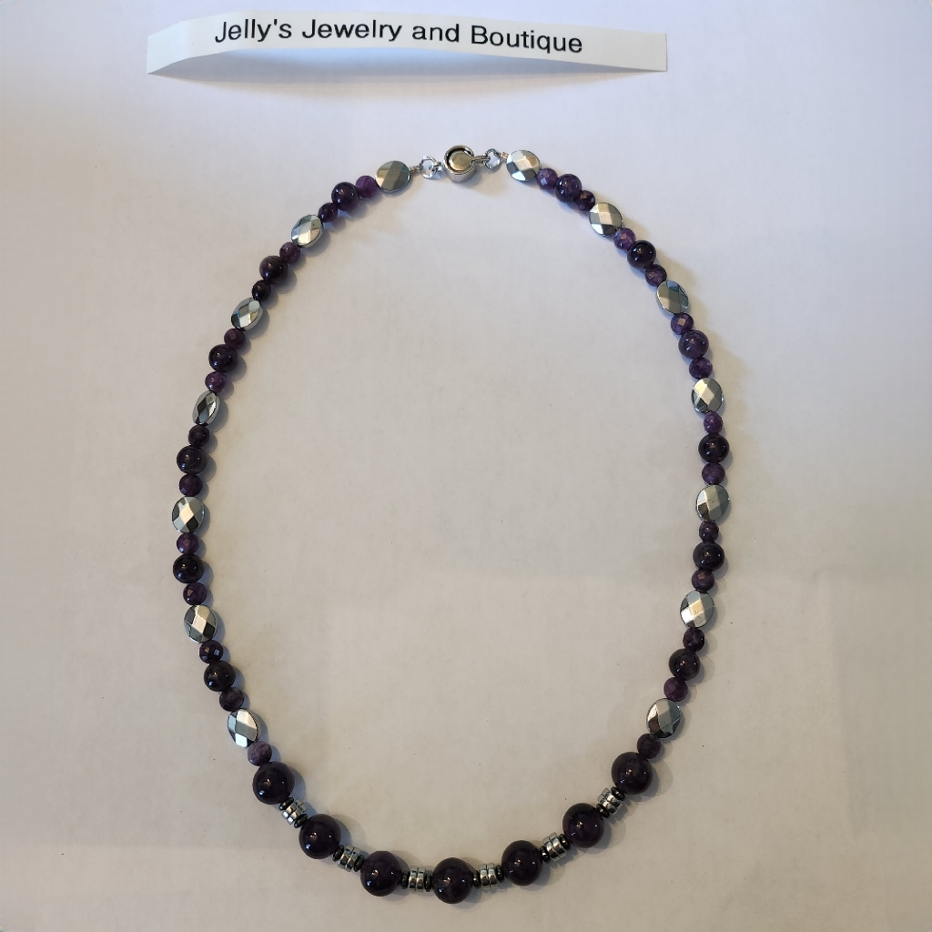 Jelly's Jewelry And Boutique Handcrafted, Nwt, Purple/Silver Beaded Necklace